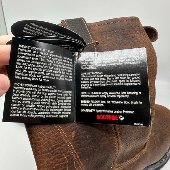 Wolverine Steel Toe Brown Leather Slip Resistant Mens Work Boot Size 11 Wide NWT - Picture 14 of 16